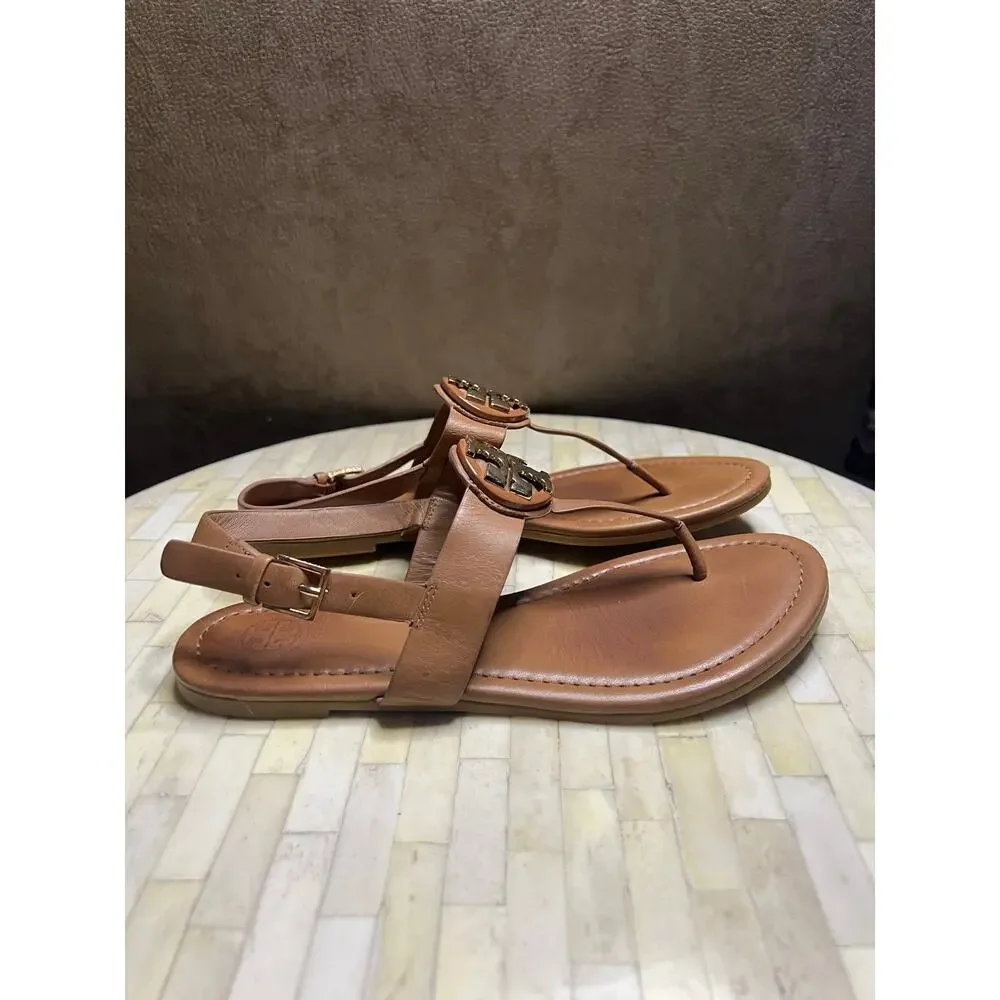 Tory Burch Bryce Flat Thong Sandals in Royal Tan leather